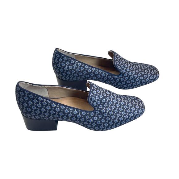 Bettye Muller Concept Loafers Blue Geometric Print Block Heel Slip-On Shoes Sz 9 - Picture 2 of 6